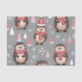 かわいいハリネズミ柄 ピンク グレー クリスマス 薄葉紙 (正面)