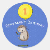 かわいいハリネズミ漫画イラストレーション ラウンドシール (正面)