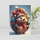 かわいいハリネズミ祝のクリスマス カード (スタンド正面)