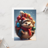 かわいいハリネズミ祝のクリスマス カード (正面/裏面インサイチュ)