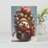 かわいいハリネズミ祝のクリスマス カード (スタンド正面)