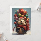 かわいいハリネズミ祝のクリスマス カード (正面/裏面インサイチュ)