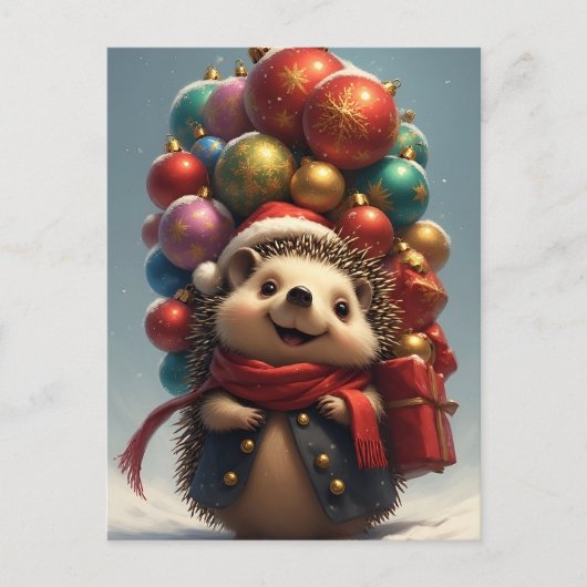かわいいハリネズミ祝のクリスマス ポストカード (正面)