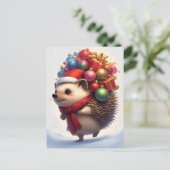 かわいいハリネズミ祝のクリスマス ポストカード (スタンド正面)