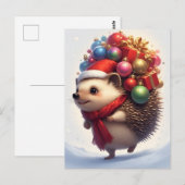 かわいいハリネズミ祝のクリスマス ポストカード (正面/裏面)