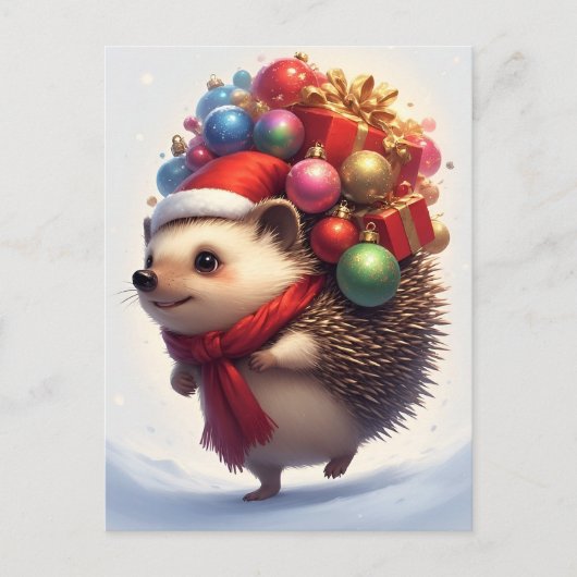 かわいいハリネズミ祝のクリスマス ポストカード (正面)