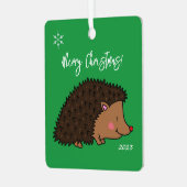 かわいいハリネズミ緑と白 メタルオーナメント (正面左)