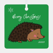 かわいいハリネズミ緑と白 メタルオーナメント (正面)