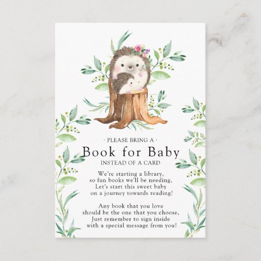 かわいいハリネズミ赤ちゃんシャワーベビーカード エンクロージャーカード (正面)