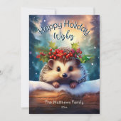 かわいいハリネズミ雪の冬の森 シーズンカード (正面)