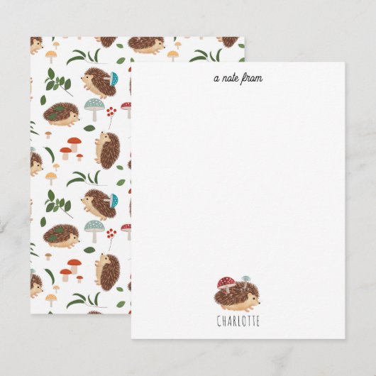 かわいいハリネズミ キノコ 森の動物 子どもたち ノートカード (正面/裏面)