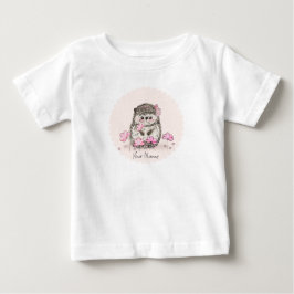かわいいハリネズミ ピンクの花 名前 ベビーTシャツ