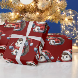 かわいいハリネズミ ホリデークリスマス ラッピングペーパー