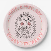 かわいいハリネズミ。一日を楽しんで。パーティーを満喫して ペーパープレート (正面)