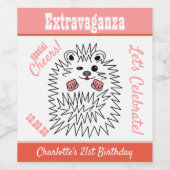 かわいいハリネズミ。特別なお祝い。お誕生日おめでとう ワインラベル (シングルラベル)