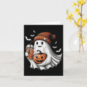 かわいいハロウィンおばけがコーヒーを飲むパンプキンハロウィン カード (黄色い花)
