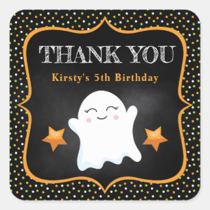 かわいいハロウィンおばけ & ドット柄 誕生日 スクエアシール