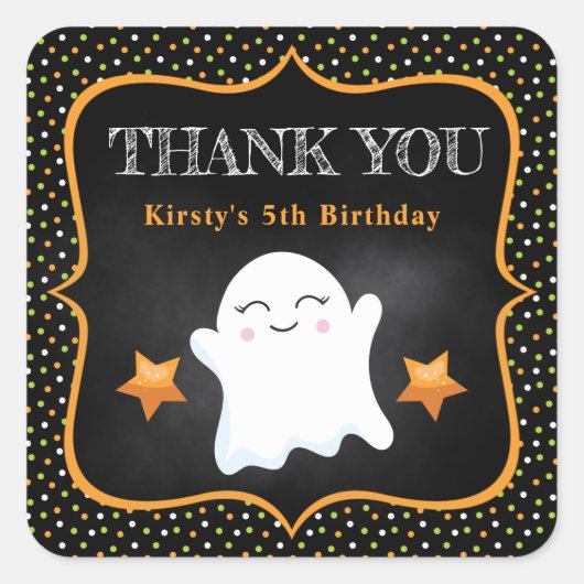 かわいいハロウィンおばけ & ドット柄 誕生日 スクエアシール (正面)