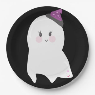 かわいいハロウィンおばけ パープル ブラック ペーパープレート
