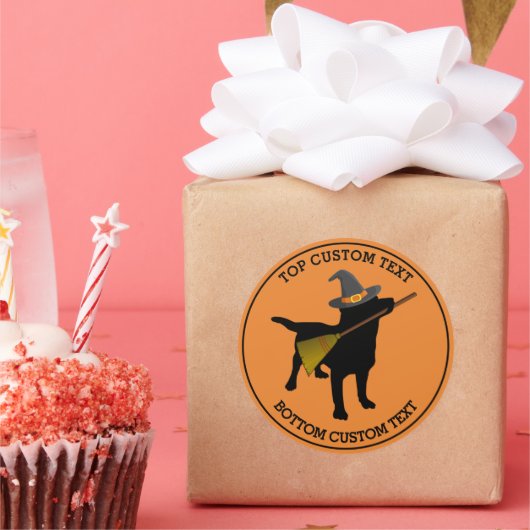 かわいいハロウィンおもしろいブラックラボドッグウィッチカスタム ラウンドシール (パーティー)