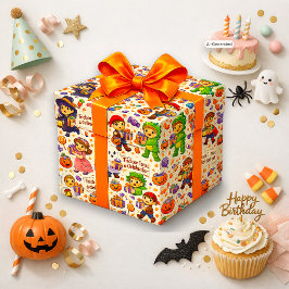かわいいハロウィンお誕生日おめでとうキッズトリックオアトリートパターン ラッピングペーパー