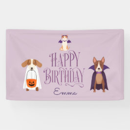 かわいいハロウィンお誕生日会バナー 怖可愛い犬 横断幕