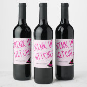 かわいいハロウィンが魔女を飲む ワインラベル (ボトル)