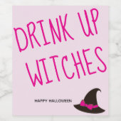 かわいいハロウィンが魔女を飲む ワインラベル (シングルラベル)