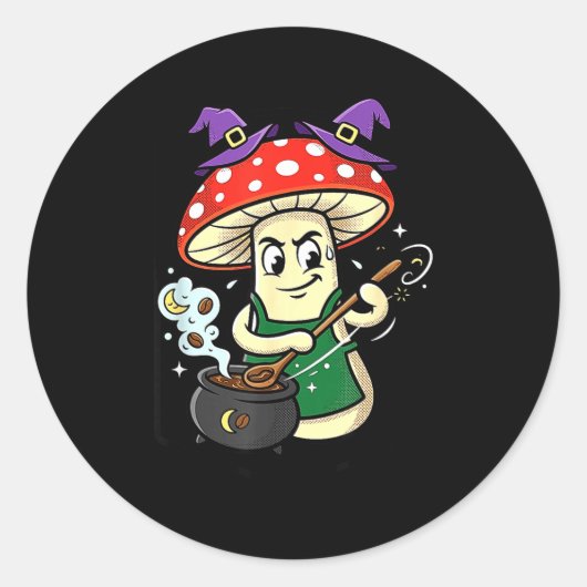 かわいいハロウィンきのこ魔女帽子魔法鍋 ラウンドシール (正面)