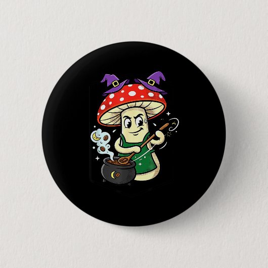 かわいいハロウィンきのこ魔法使い帽子大鍋マジック 缶バッジ (正面)