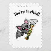 かわいいハロウィンこうもりとキャンディパーティー 招待状 (正面/裏面)