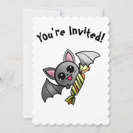 かわいいハロウィンこうもりとキャンディパーティー 招待状