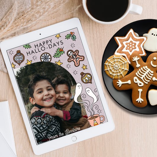 かわいいハロウィンとクリスマスの家族写真 シーズンカード