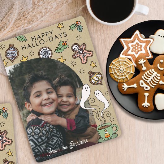 かわいいハロウィンとクリスマスの家族写真 シーズンカード