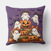 かわいいハロウィンのおばけたち コケッティなリボンとカボチャたち クッション (裏面)