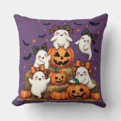 かわいいハロウィンのおばけたち コケッティなリボンとカボチャたち クッション (正面)