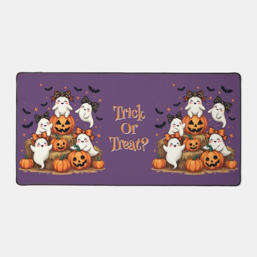 かわいいハロウィンのおばけたち コケッティなリボンとカボチャたち デスクマット (正面)