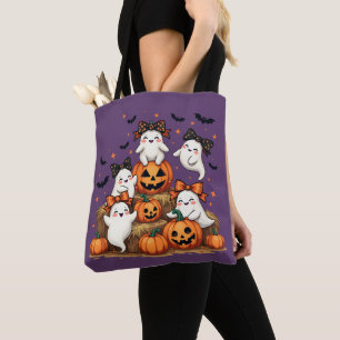 かわいいハロウィンのおばけたち コケッティなリボンとカボチャたち トートバッグ