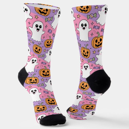 かわいいハロウィンのおばけとかぼちゃ ソックス (傾斜あり)