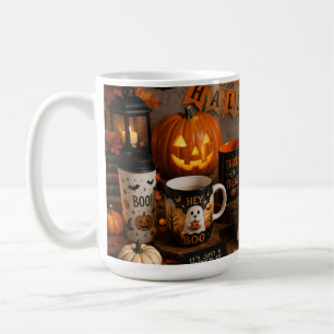 かわいいハロウィンのおばけとカボチャのフロストガラスのキャンドル コーヒーマグカップ