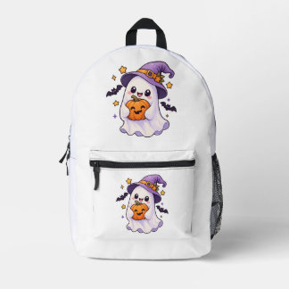 かわいいハロウィンのおばけとカボチャ プリントバックパック