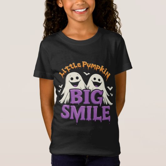 かわいいハロウィンのおばけとコウモリ Tシャツ (正面)