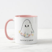 かわいいハロウィンのおばけと花 マグカップ (左)