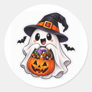 かわいいハロウィンのおばけと魔女のかぼちゃキャンディ ラウンドシール