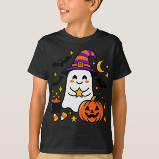 かわいいハロウィンのおばけと魔女の帽子とカボチャ Tシャツ