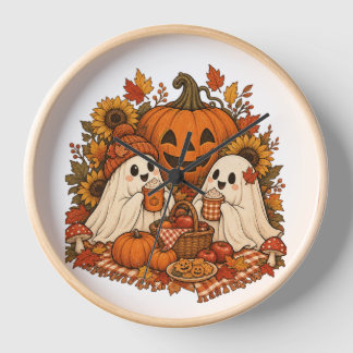 かわいいハロウィンのおばけのかぼちゃの秋のピクニックのホラー 壁時計