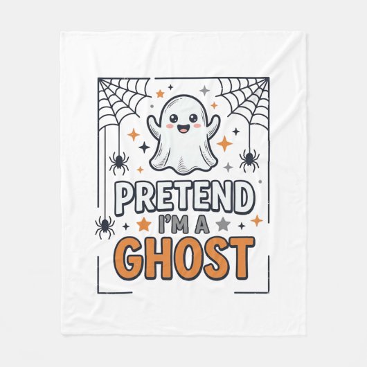 かわいいハロウィンのおばけのふり フリースブランケット (正面)