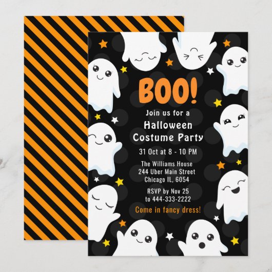 かわいいハロウィンのおばけの仮装パーティー 招待状 (正面/裏面)