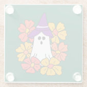 かわいいハロウィンのおばけの花リース  ガラスコースター (裏面)