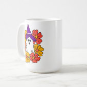 かわいいハロウィンのおばけの花リース コーヒーマグカップ (正面左)